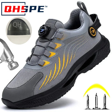 Rotating Button New Safety Shoes Men Anti-smash Anti-puncture Work Shoes Fashion Men Sport Shoes Security Protective Boots Men