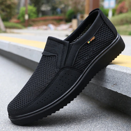 Men's Breathable Slip-On Casual Shoes - Lightweight Low-Top Walking Sneakers for Outdoor, Fishing, Park and Exercise, Brown Mesh Fabric, Rubber Sole, Plaid for All Seasons, Outdoor Shoes | Low-Top Shoes | Fabric Upper